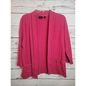Rafaella Cardigan Hot Pink Open Front Jersey Knit 3/4 Sleeve Women's Size XL